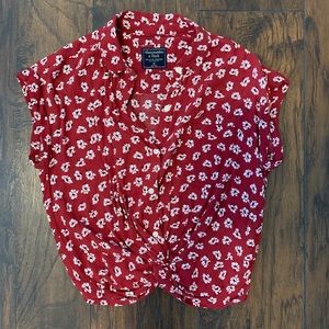 red floral short sleeve blouse